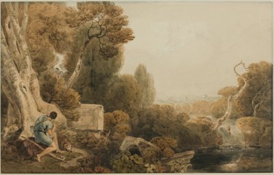 Classical Landscape of Dawn with Pastoral Figures and Aurora in Her Chariot by Joshua Cristall